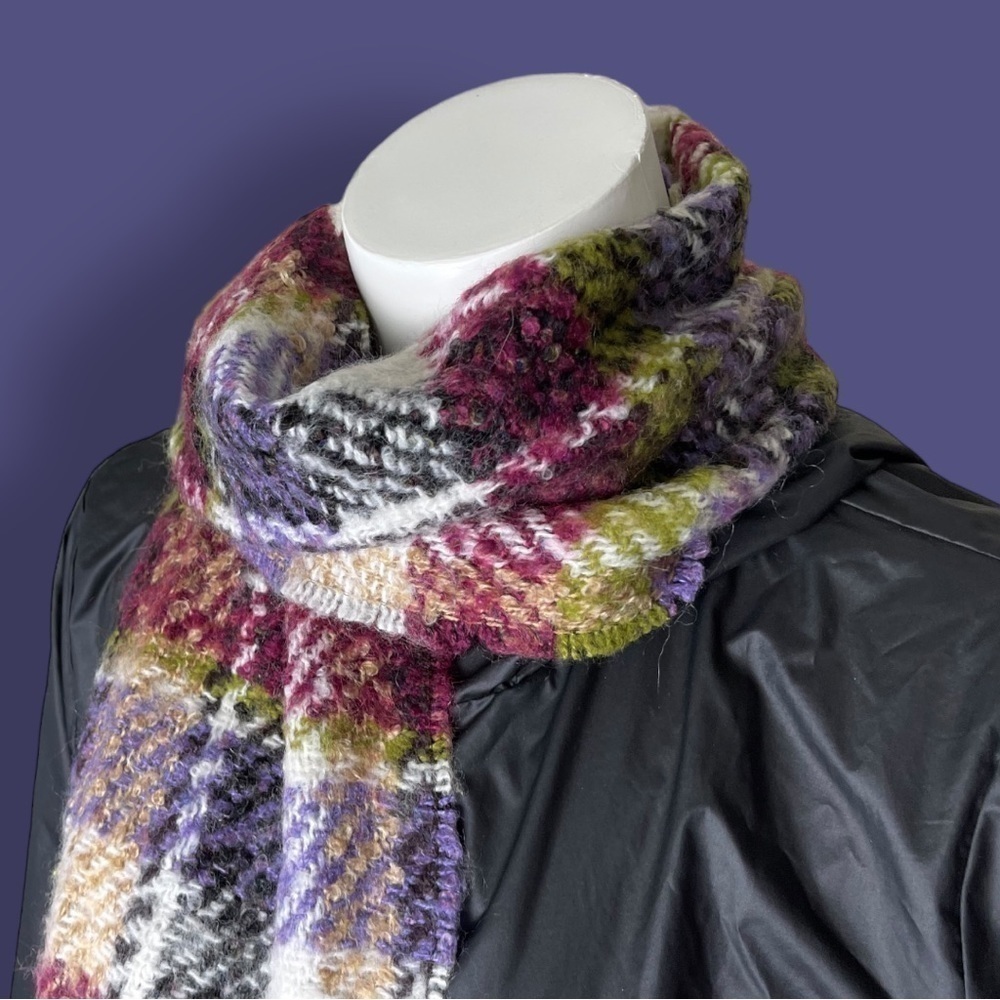 P. Cornillon Mohair Blend Plaid Scarf Made in France